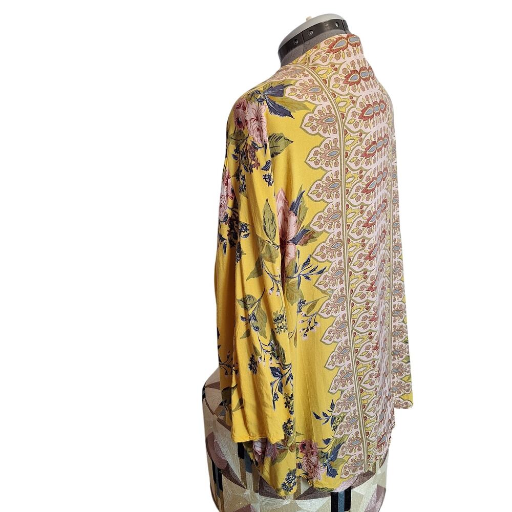 Angie Kimono Style Cardigan Floral Yellow Pink Boho Chic Feminine Festival
